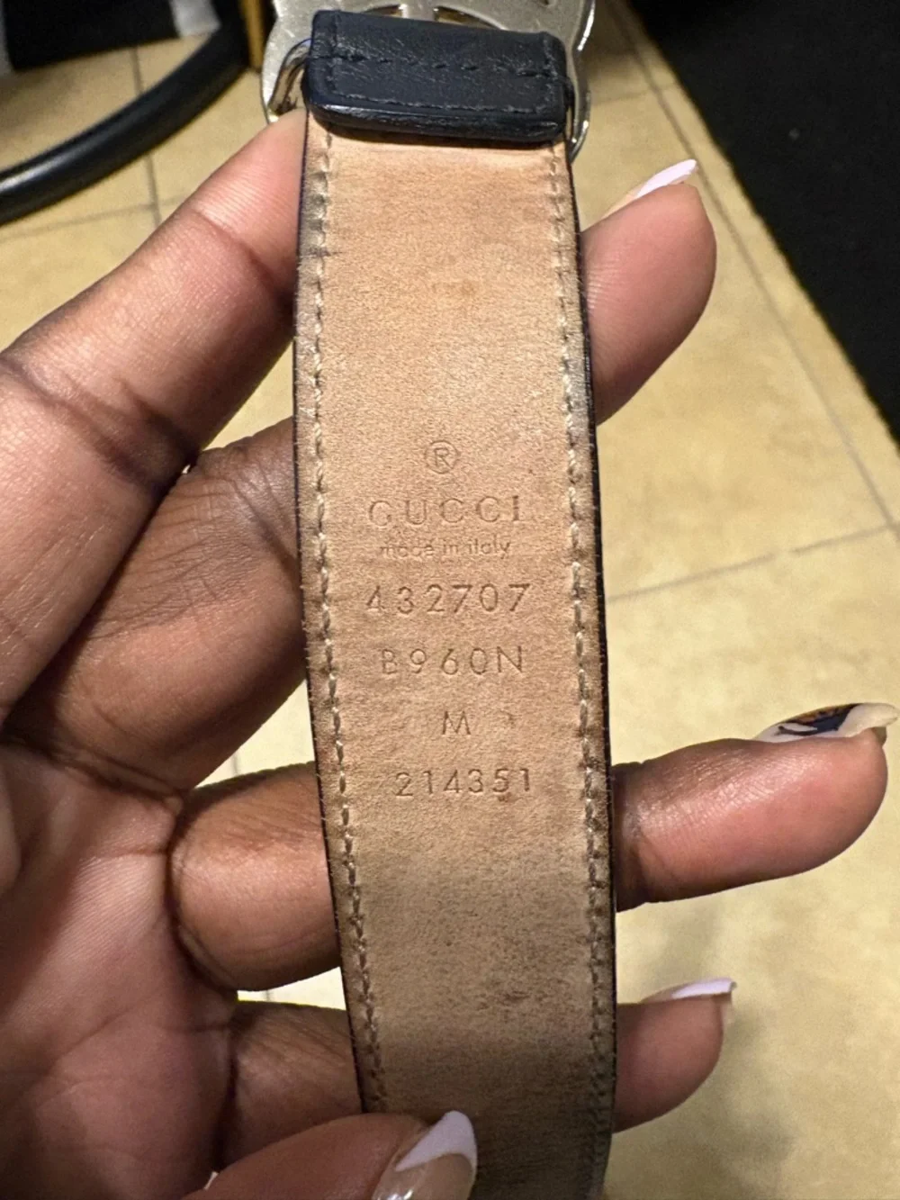 Kids Black Leather Gucci Belt with Interlocking Silver Buckle